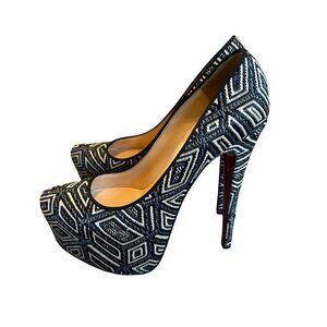 Christian Louboutin Daffodile Platform Pumps Heels Panama Geometrico Size 39